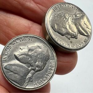 1957 Jefferson Nickels US Five Cent Coin Money Vintage Cuff Links